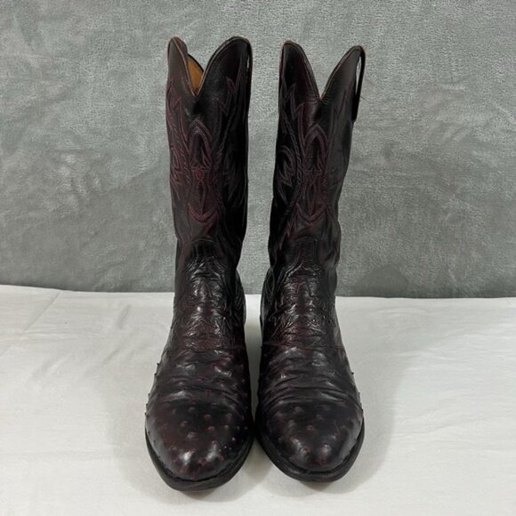 Vintage 1883 Lucchese Full Quill Ostrich Men\'s Black Cherry Boots Size 12 D